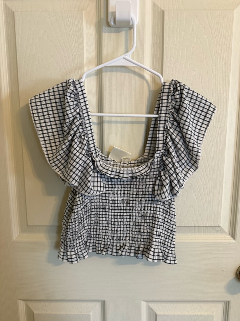 Anthropologie Black & White Checked Square-Neck Crop Top